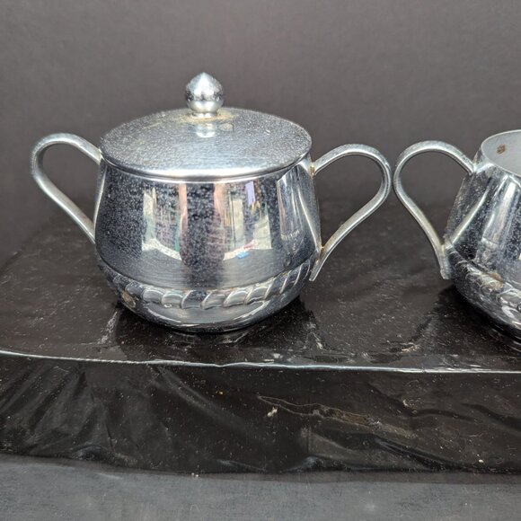 Vintage Irvinware 1970's Chrome Small Sugar and Creamer Set Rope Design - Picture 4 of 9